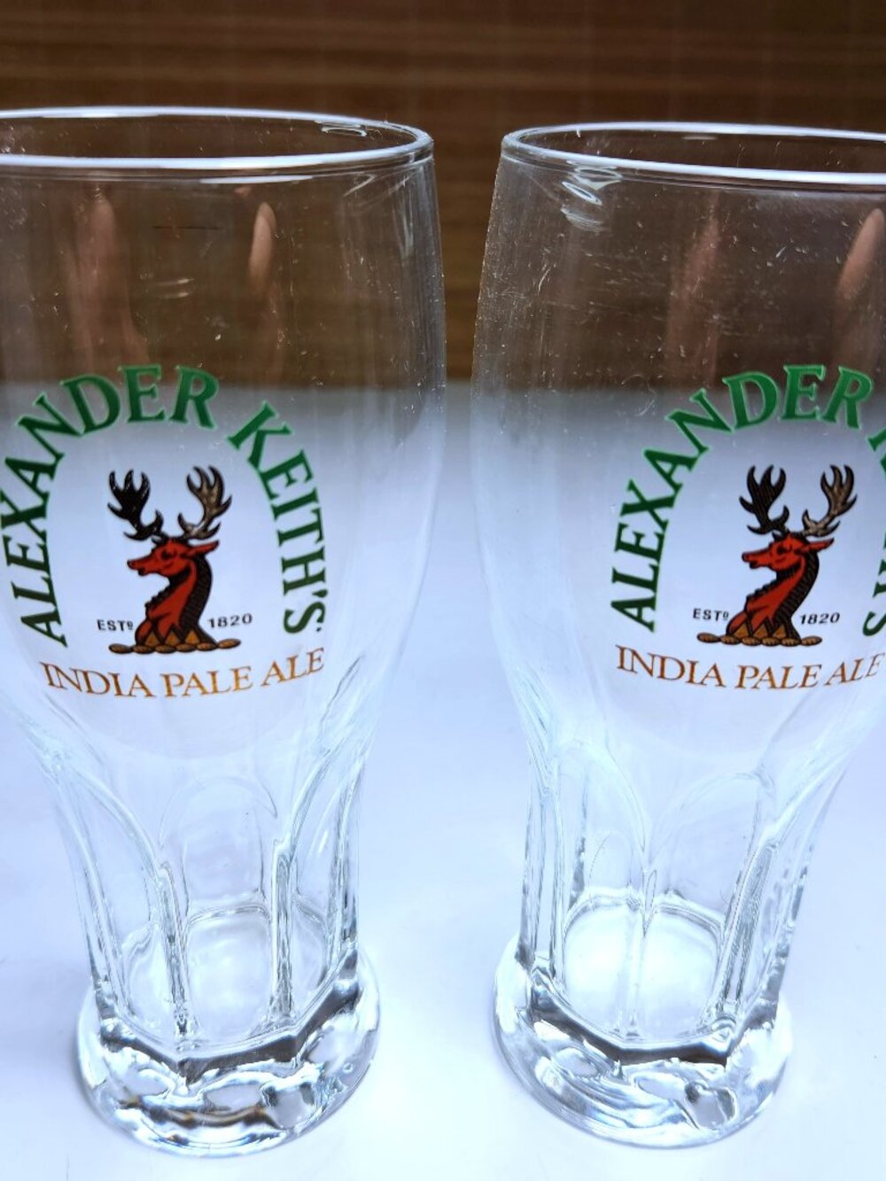 Lot of 2 Vintage Alexander Keiths India Pale Ale Glasses Pair Ridged 20oz Pint